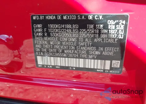 2025 Honda Hr-V Awd Sport from USA, damaged, VIN 3CZRZ2H55SM738704